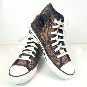 Converse sequin tiger stripe high tops sz 8